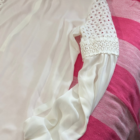 LOFT Women's White Blouse with Lace Sleeves - Picture 3 of 5